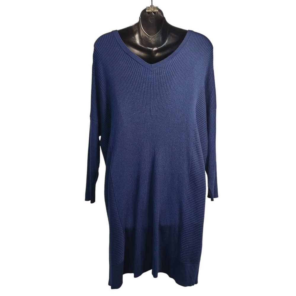Lane Bryant Sweater Women's Navy Blue V-Neck 3/4 Sleeve High Low Size 14/16 - Picture 2 of 9
